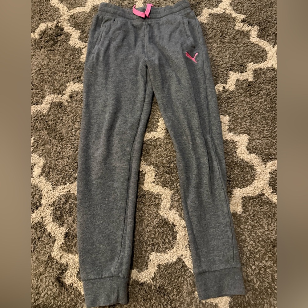 Puma Kids Charcoal Joggers with Pink Accent